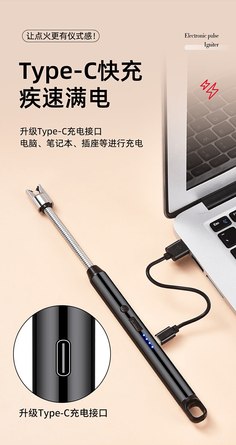Hose Arc Lighter Ignition Kitchen Igniter Candle Lighter, Electric Rechargeable Arc Lighter with LED Battery Display Long Flexible Neck USB Lighters for Light Candles Gas Stoves Camping Barbecue