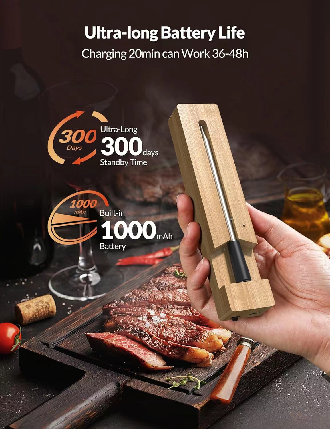 Grill Thermometer CirSureas BluetoothThermometer Digital Wireless for Rotisserie Grill Oven,Unlimited Range Dishwasher Waterproof Bluetooth Meat Thermometer for iOS & Android