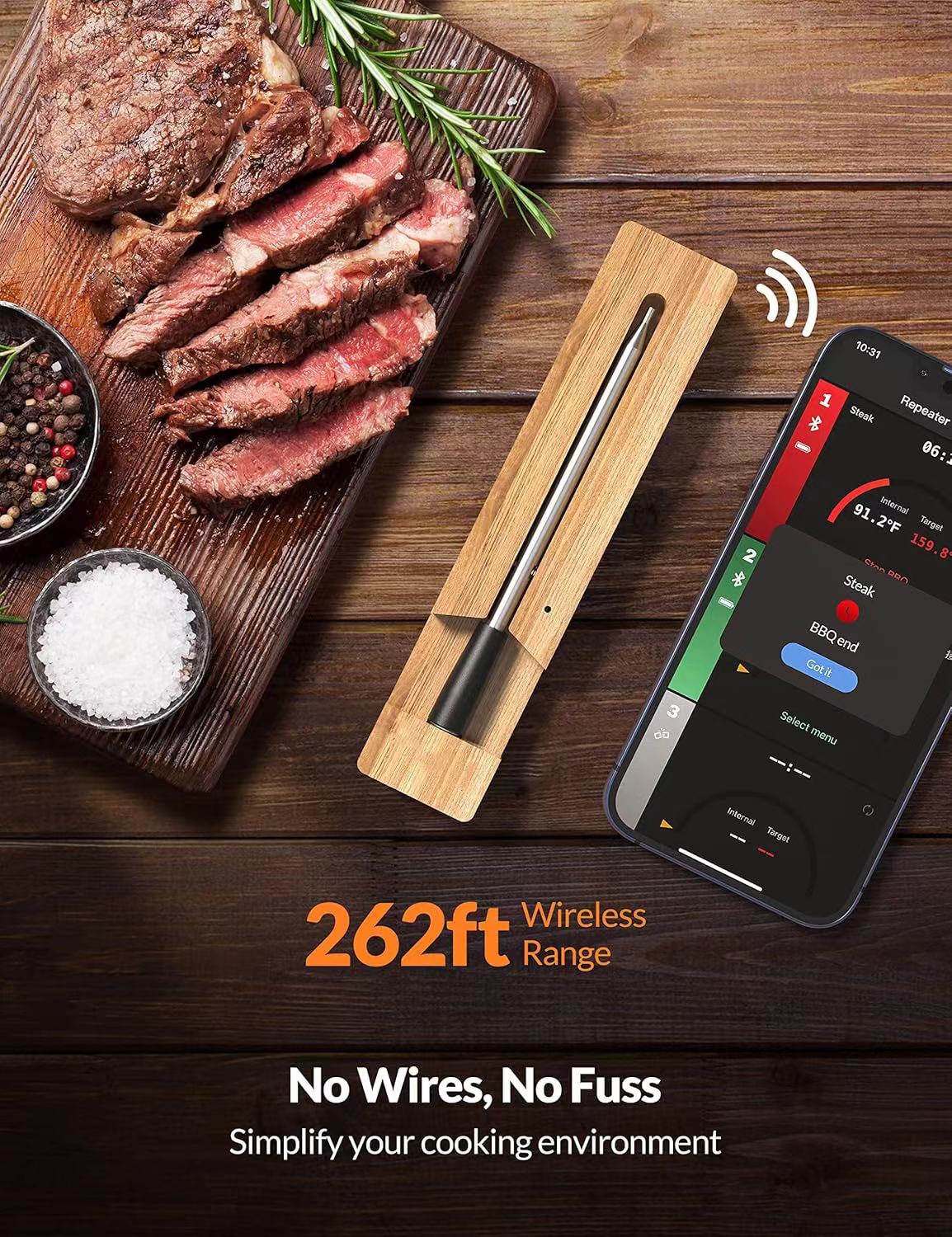 Grill Thermometer CirSureas BluetoothThermometer Digital Wireless for Rotisserie Grill Oven,Unlimited Range Dishwasher Waterproof Bluetooth Meat Thermometer for iOS & Android