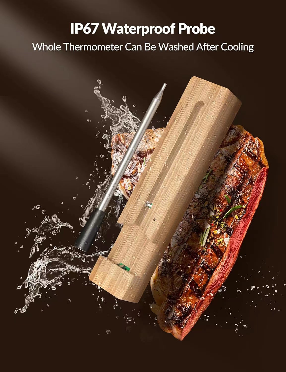 Grill Thermometer CirSureas BluetoothThermometer Digital Wireless for Rotisserie Grill Oven,Unlimited Range Dishwasher Waterproof Bluetooth Meat Thermometer for iOS & Android