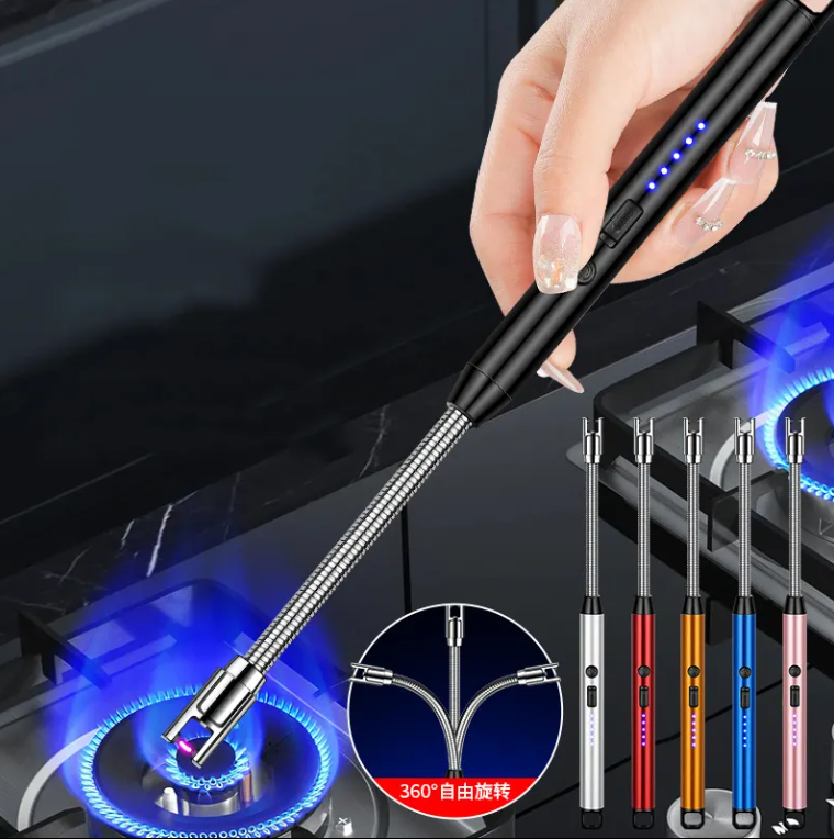 Hose Arc Lighter Ignition Kitchen Igniter Candle Lighter, Electric Rechargeable Arc Lighter with LED Battery Display Long Flexible Neck USB Lighters for Light Candles Gas Stoves Camping Barbecue