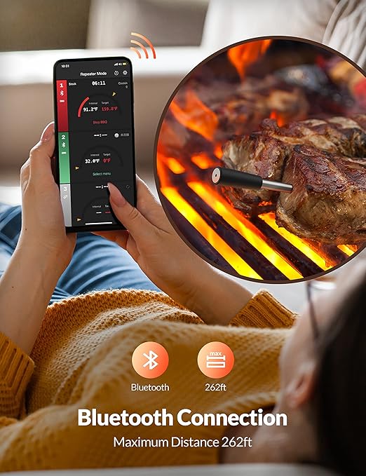 Grill Thermometer CirSureas BluetoothThermometer Digital Wireless for Rotisserie Grill Oven,Unlimited Range Dishwasher Waterproof Bluetooth Meat Thermometer for iOS & Android