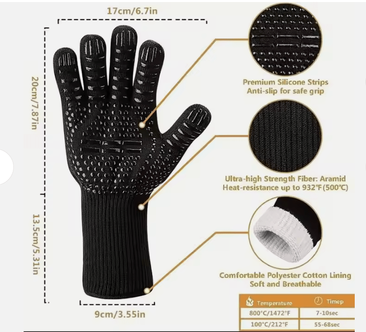 BBQ Gloves – 1472°F Silicone, Non-Slip for Grilling, Cooking & Baking