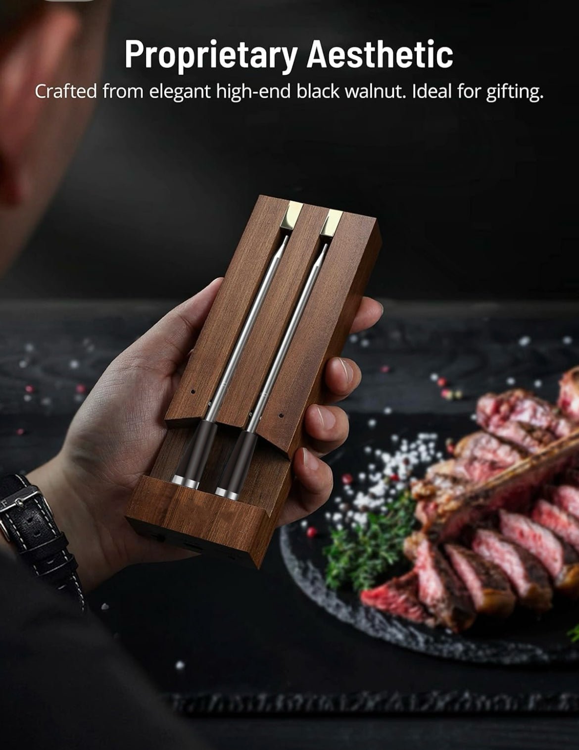 Cirsureas Walnut Dual Probe – 500ft Wireless for BBQ, Grill & Outdoor Cooking