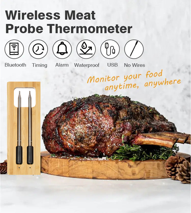 CXL001-B Wireless Meat Thermometer with 2 meat Probes,Bluetooth Meat Thermometer Wireless for Beef Turkey Lamb,500Ft Remote Range for BBQ, Oven, Grill, Kitchen, Smoker,Stover, Rotisserie