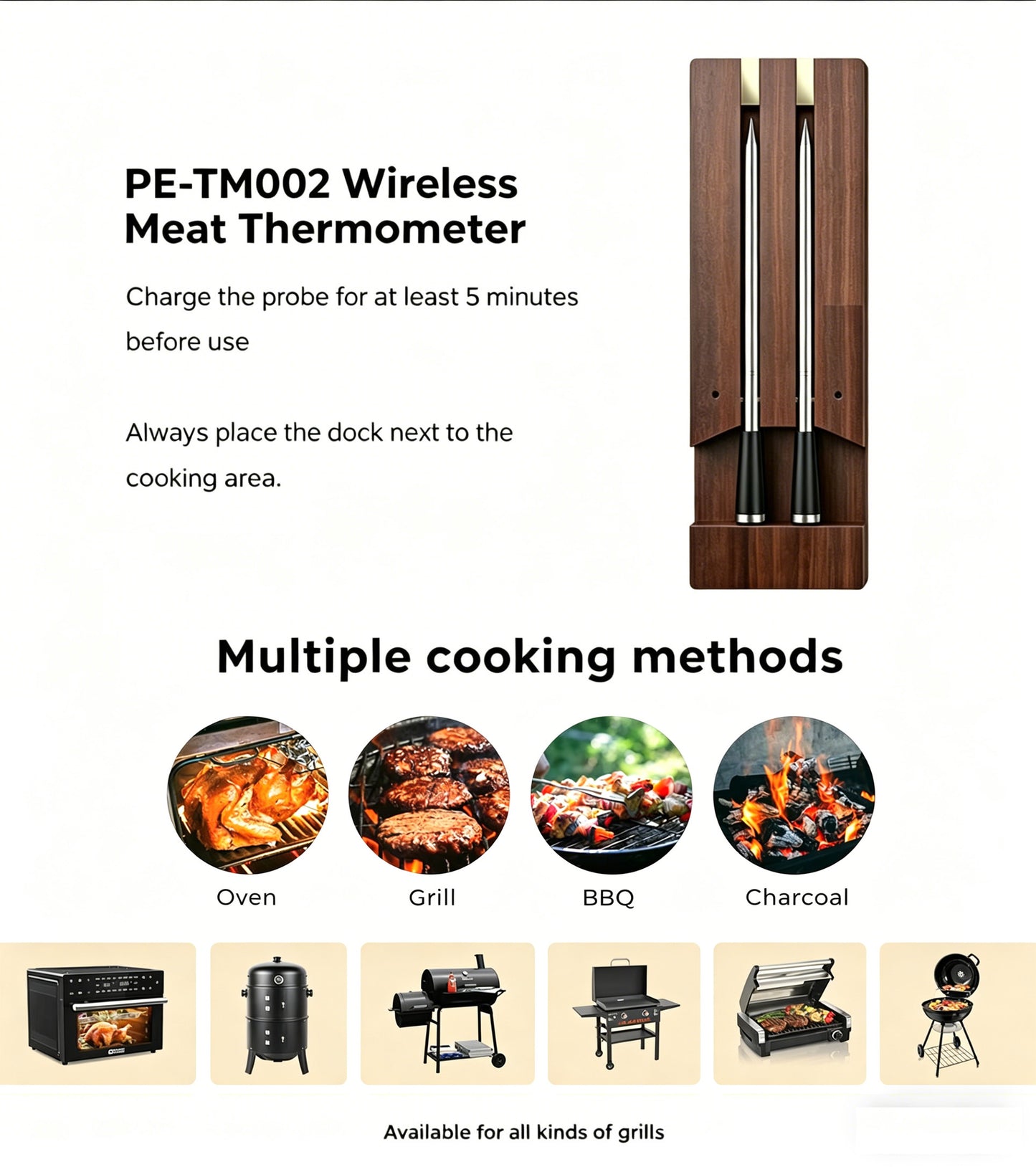 Cirsureas Walnut Dual Probe — Wireless Meat Thermometer