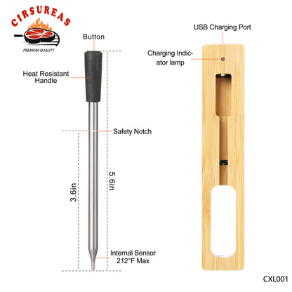 CXL001 Wireless Smart Meat Thermometer with Bluetooth | 330ft Long Range | Accurate Measures Internal Temp | for Barbecue, Oven, Grill, Kitchen, Smoker,Stover, Rotisserie