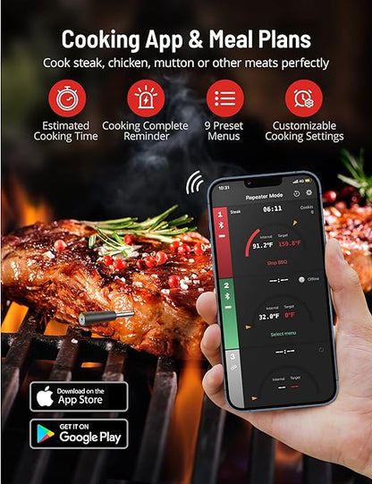 Grill Thermometer CirSureas BluetoothThermometer Digital Wireless for Rotisserie Grill Oven,Unlimited Range Dishwasher Waterproof Bluetooth Meat Thermometer for iOS & Android
