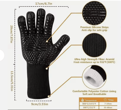 BBQ Gloves – 1472°F Silicone, Non-Slip for Grilling, Cooking & Baking