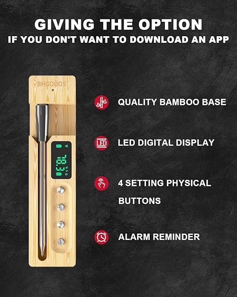 Cirsureas Ceramic Probe Thermometer – Wireless, 500°C for BBQ & Kitchen