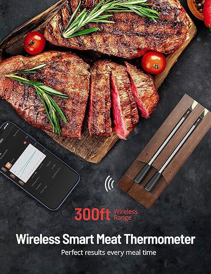 Cirsureas Walnut Dual Probe – 500ft Wireless for BBQ, Grill & Outdoor Cooking